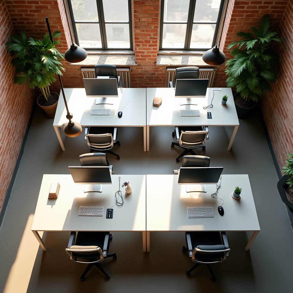 Sauberes kleines Büro mit aufgeräumten Schreibtischen